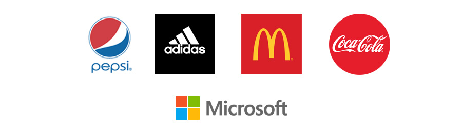Selection of logos including Microsoft, McDonalds, Coca-Cola, Nike, KFC and Apple.