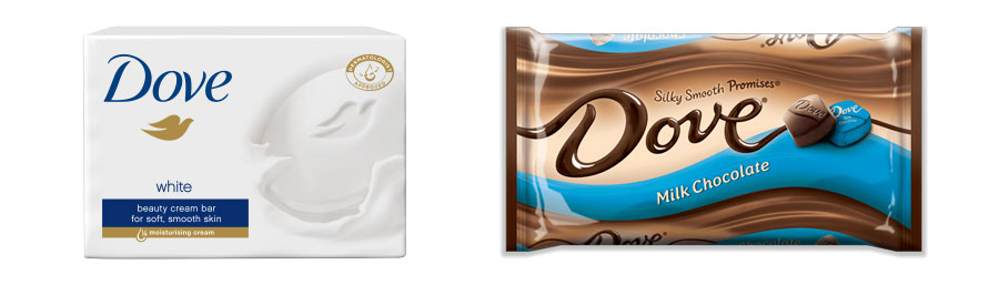 Bar of Dove beauty soap next to a bar of Dove milk chocolate